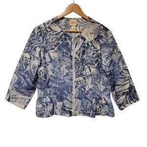 Abstract Floral‎ Shacket Full Zip Semi Sheer Coastal Grandma Cruise Resort Sz 12